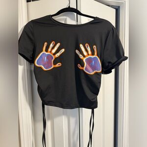 Hand printed crop top black